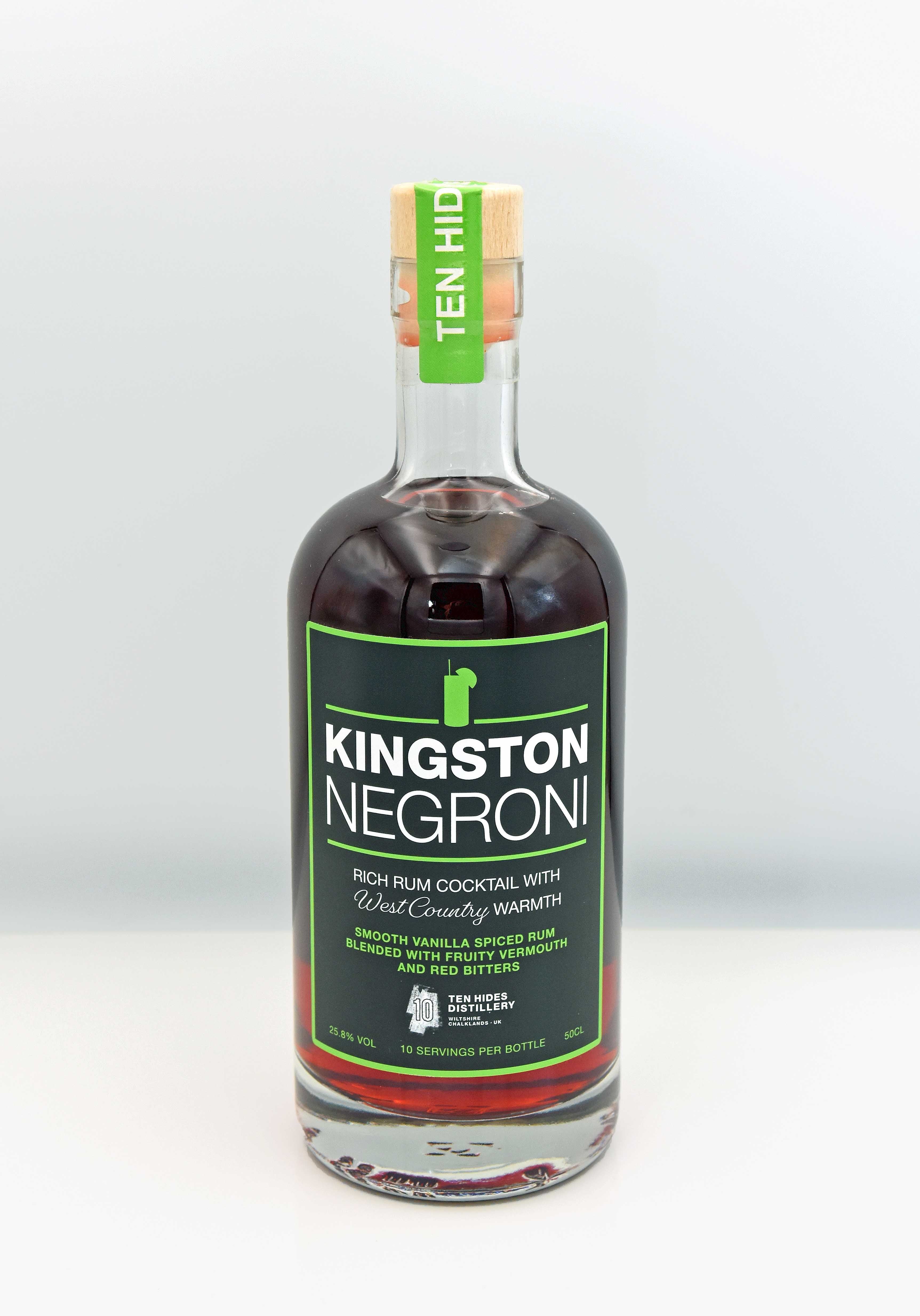 Bottle of Kingston Negroni on a white background