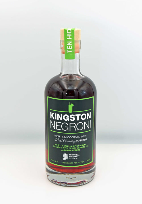Bottle of Kingston Negroni on a white background