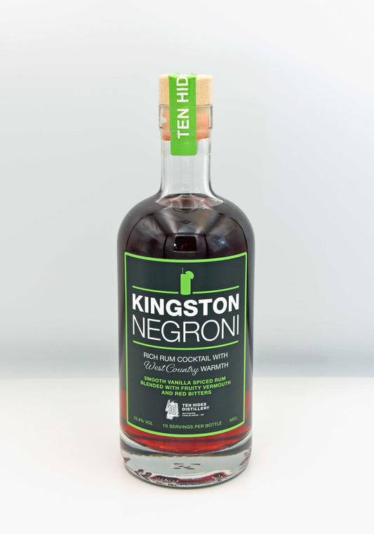 Bottle of Kingston Negroni on a white background